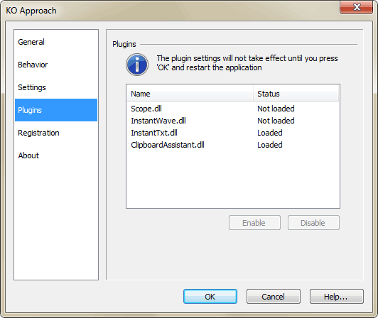 Plugins tab
