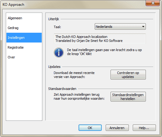 Settings tab